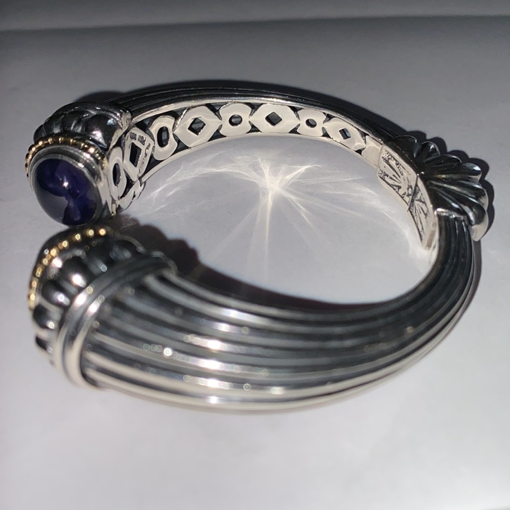 Lagos RARE blue iolite Caviar heavy silver/18k gold hinged cuff bracelet - Picture 7 of 10